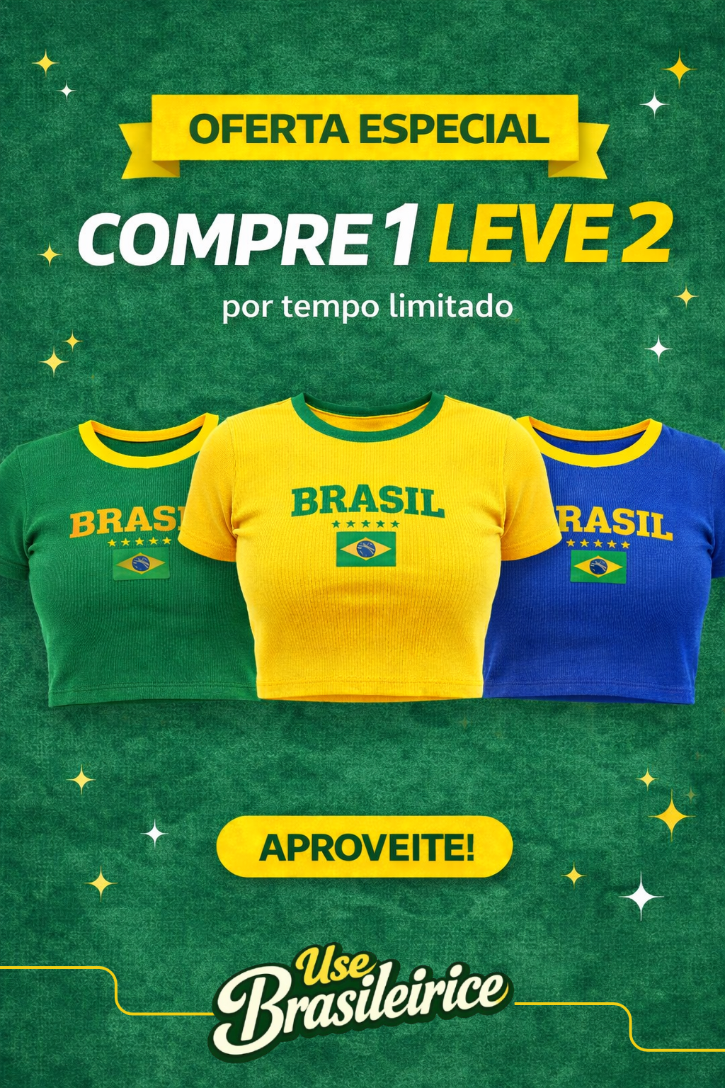 Compre 1 Leve 2 Cropped Brasil canelado - Edição limitada