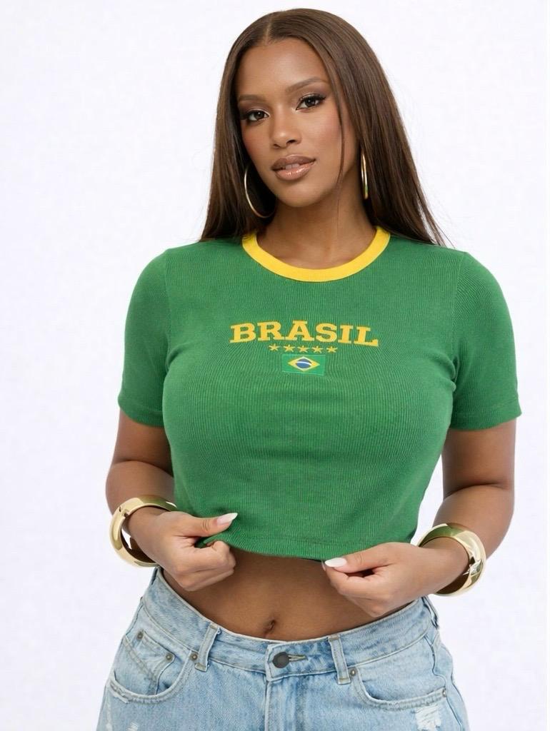 Compre 1 Leve 2 Cropped Brasil canelado - Edição limitada