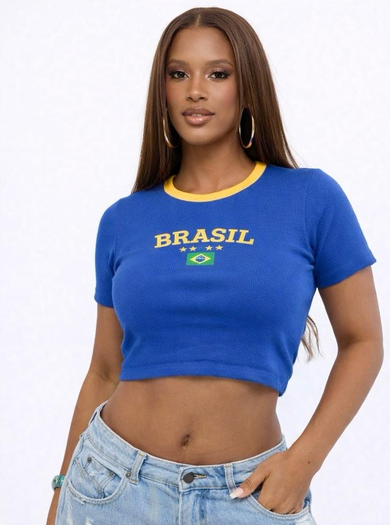 Compre 1 Leve 2 Cropped Brasil canelado - Edição limitada